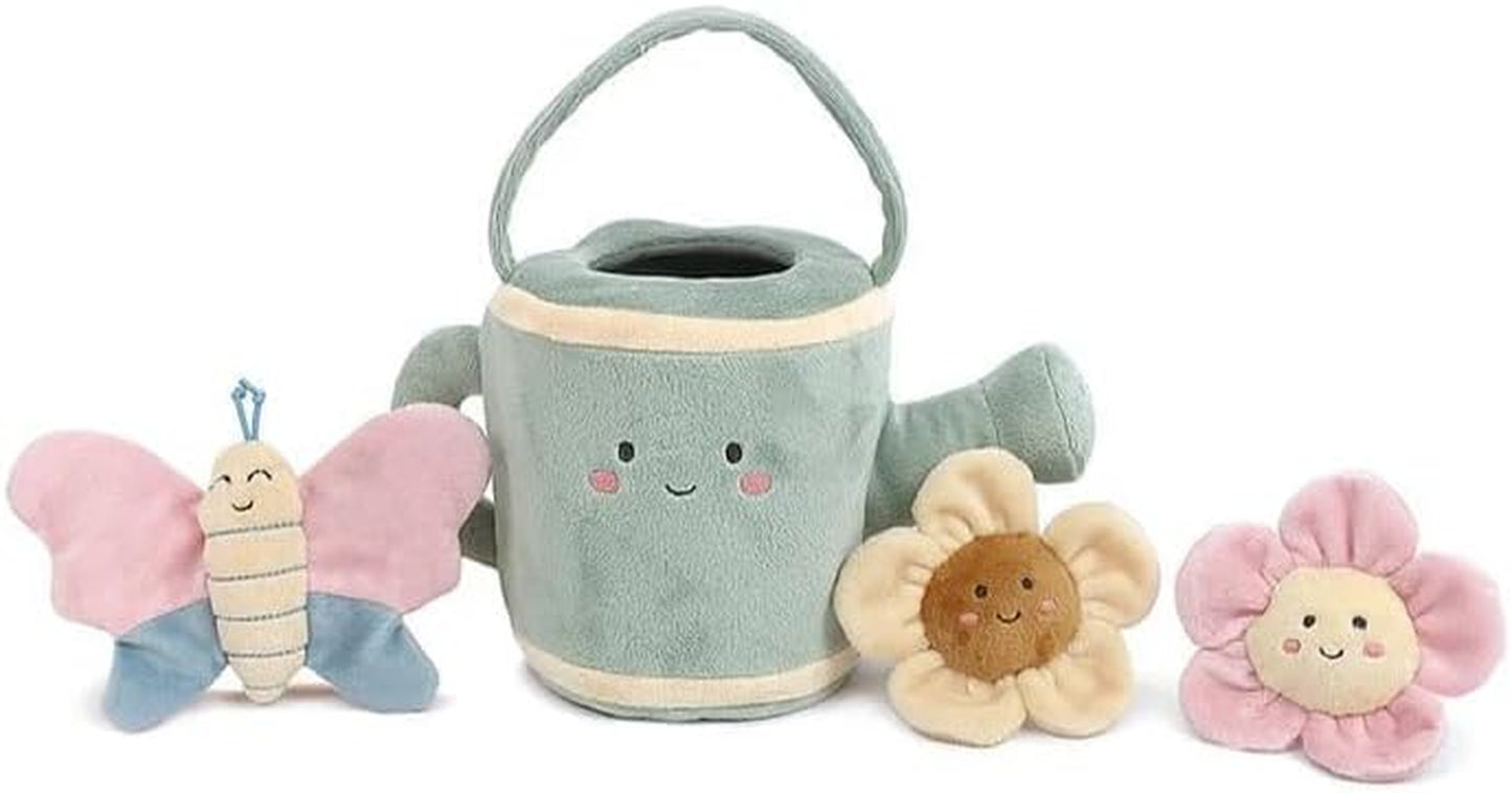 MON AMI Spring Watering Can Play Set with Rattles – 4 Pc Set, Stuffed Plush Gardening Set for Kids with Watering Can, 2 Pcs Flowers, Butterfly