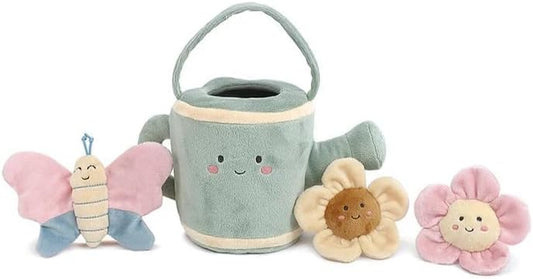 MON AMI Spring Watering Can Play Set with Rattles – 4 Pc Set, Stuffed Plush Gardening Set for Kids with Watering Can, 2 Pcs Flowers, Butterfly