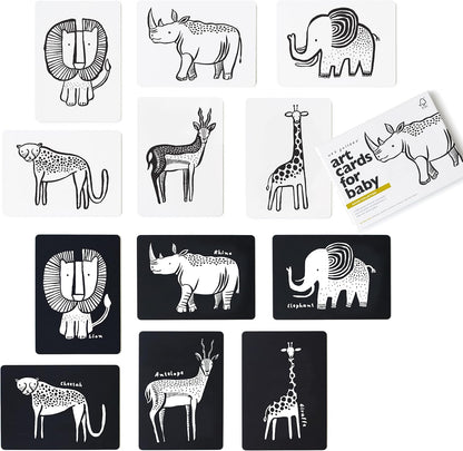 Wee Gallery Black and White Animal Art Cards for Babies, Durable High Contrast Vision Cards, Brain Development Educational Learning Tool for Newborn, Infant, Baby, Toddler - Woodland Animals