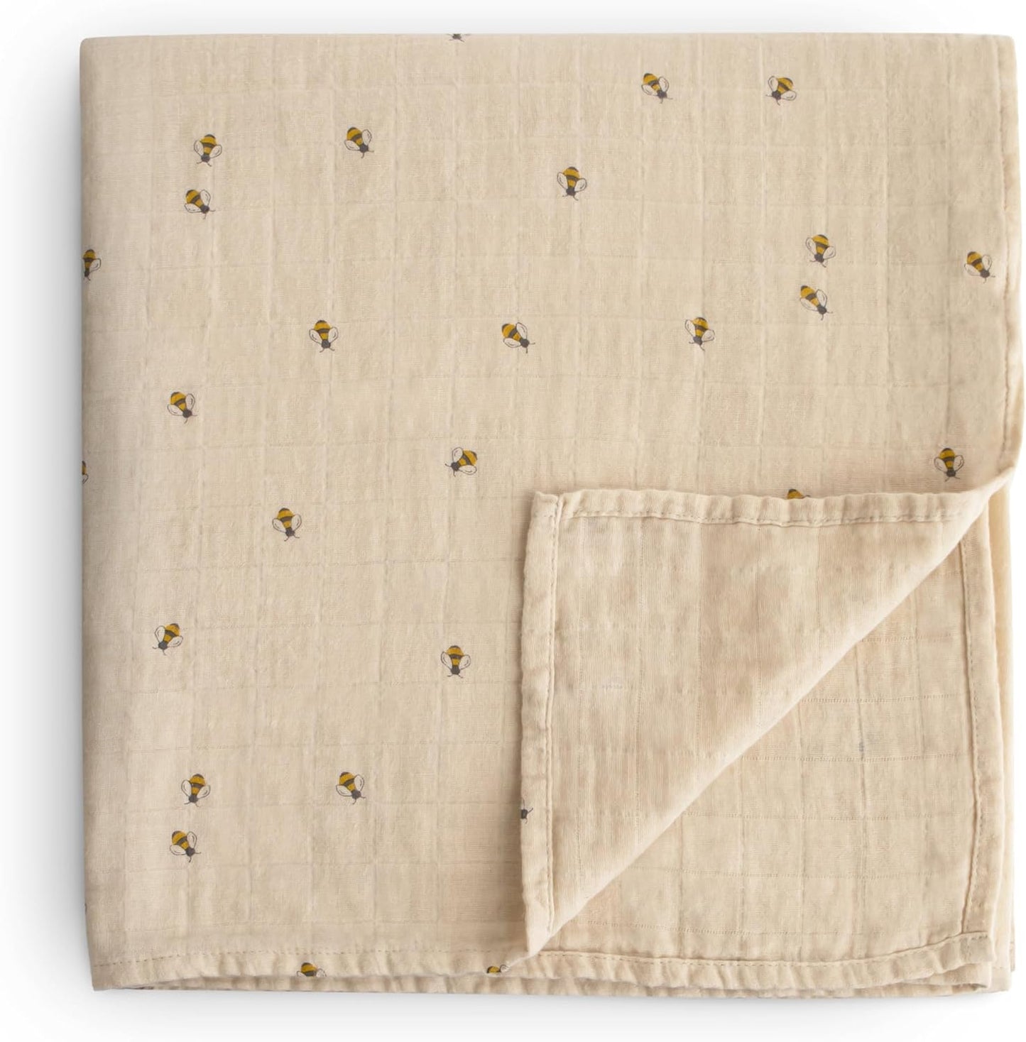 Mushie Muslin Baby Swaddle Blanket | 100% Organic Cotton (Bees)