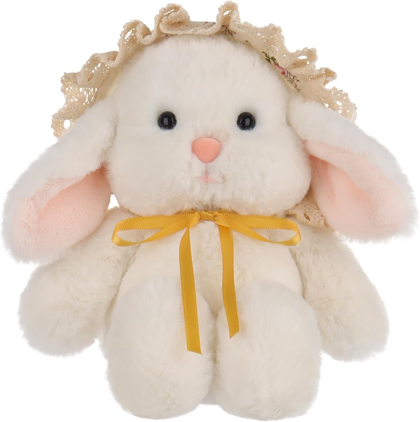 Apricot Lamb Picnic Lop-Eared Rabbit Plush Stuffed Animals for Kids, Soft Cute Rabbit Plush Toys for Baby Girl and Boy, Fluffy Picnic Lop-Eared Rabbit White 8.3 Inches