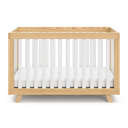 Storkcraft Beckett Convertible Crib (Natural with White Slats) – Converts from Baby Crib to Toddler Bed and Daybed, Fits Standard Full-Size Crib Mattress, Adjustable Mattress Support Base