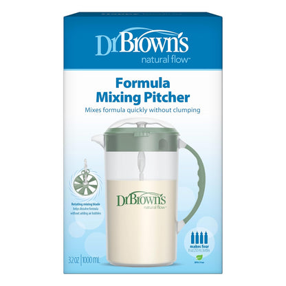 Dr. Brown'S Baby Formula Mixing Pitcher with Adjustable Stopper, Locking Lid, & No Drip Spout, 32Oz, BPA Free, Olive