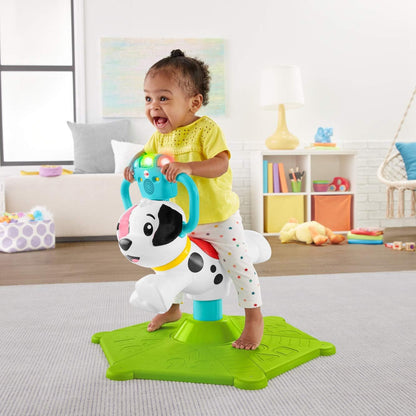 Fisher-Price Toddler Learning Toy, Bounce and Spin Puppy Stationary Ride-On Bouncer with Music & Lights for Infants Ages 1+ Years