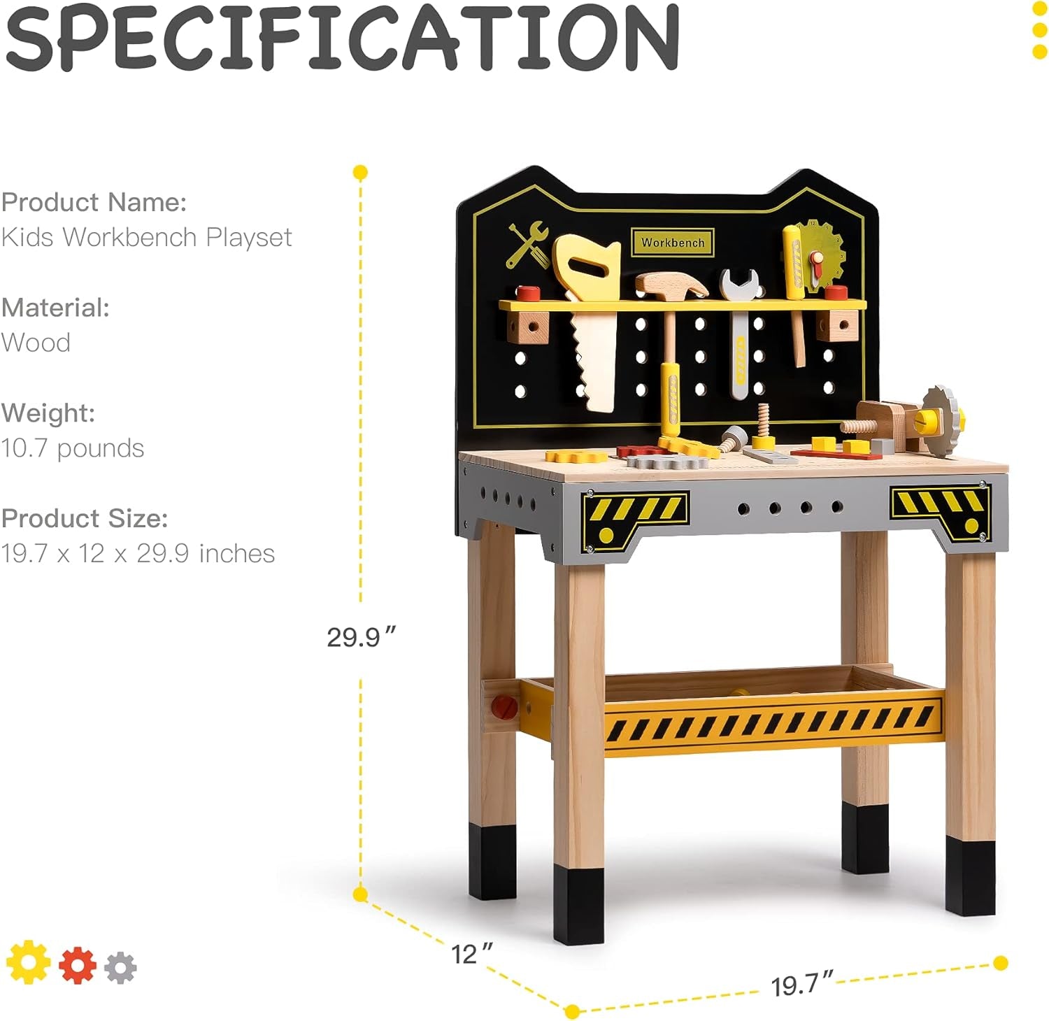 ROBUD Wooden Tool Workbench Toy for Kids & Toddlers, Pretend Play Tool Toy Gift for Boys Girls