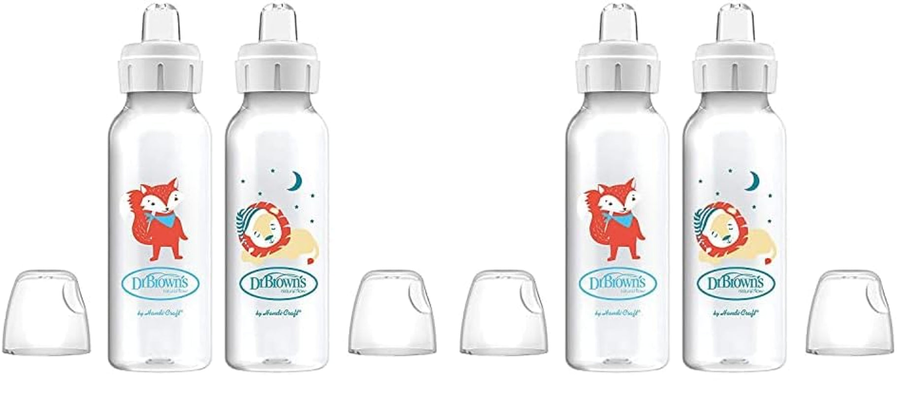 Dr. Brown'S Milestones Narrow Sippy Bottle, 100% Silicone Soft Sippy Spout, 8Oz/250Ml, Fox & Lion, 6M+