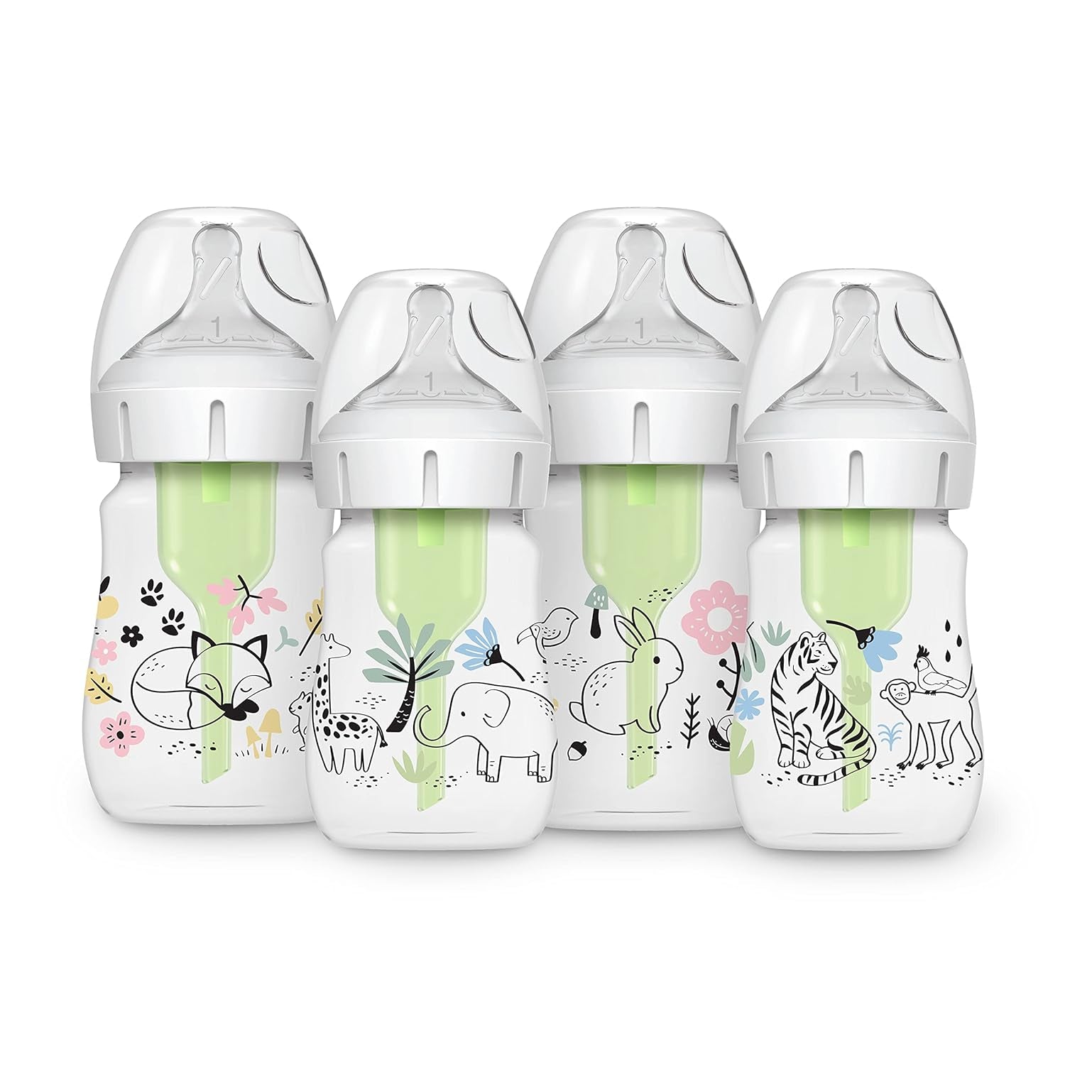 Dr. Brown’S Natural Flow® Anti-Colic Options+™ Wide-Neck Baby Bottle Designer Edition Bottles, Ocean and Woodland Design, 9 Oz and 5Oz, Level 1 Nipple, 4-Pack, 0M+