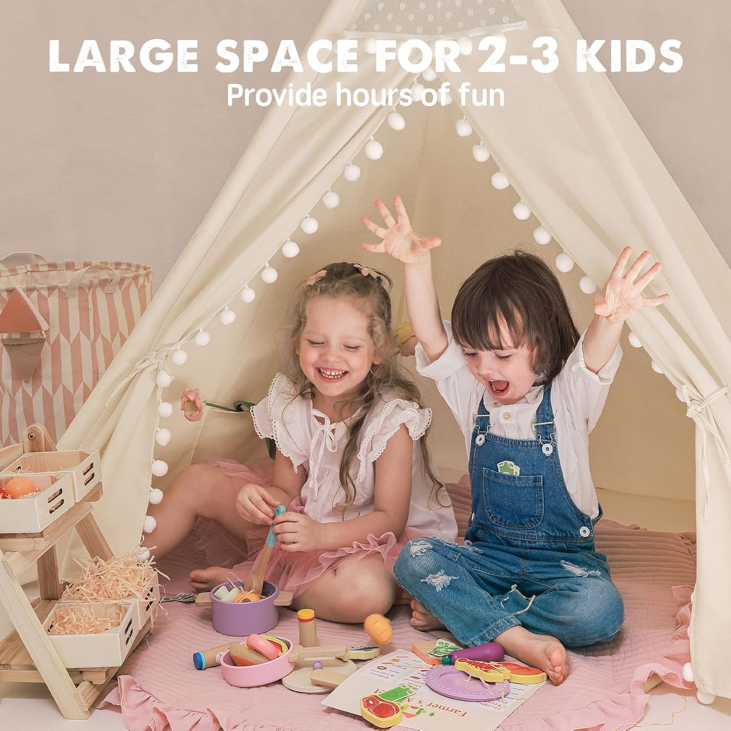 Tiny Land Teepee Tent for Kids Tent Indoor, Canvas Toddler Tent - Kids Teepee Tent for Girls & Boys, Washable Tipi Tent Kids Boho Tent - Foldable Kids Play Tent