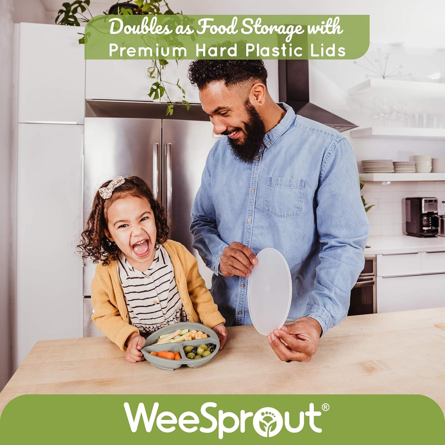 Weesprout Silicone Divided Plates (No Lids), 100% Food Grade Silicone Plates, Divided Plates for Toddlers & Kids, Dishwasher & Microwave Safe