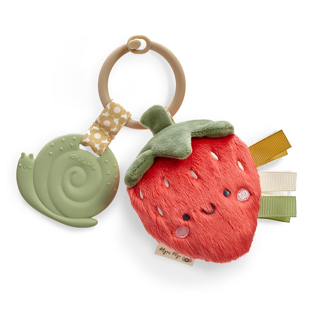 Itzy Ritzy Infant Toy & Teether - Itzy Pal Baby Teething Toy Includes Lovey, Crinkle Sound, Textured Ribbons & Silicone Teether Toy for Newborn (Mushroom)