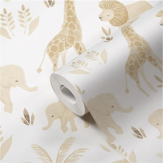 Crane Baby Safari Wallpaper for Nursery, Nursery Wallpaper for Boys and Girls, Jungle Wallpaper, 21" W X 270" H, Animal Print Wallpaper, Gender Neutral Wallpaper, Safari Nursery Decor, Baby Wallpaper