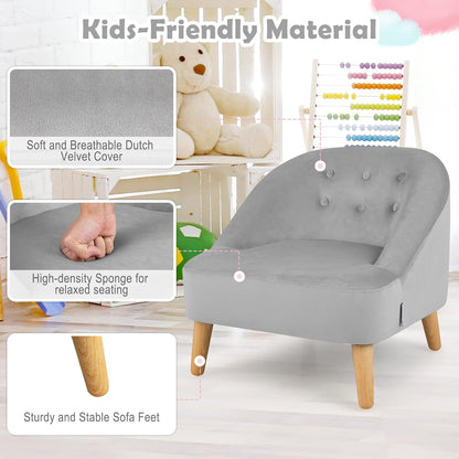 Costzon Kids Couch with Ottoman, Children'S Sofa Toddler Chair W/Baby Velvet Surface, Children Armchair for Play Room, Nursery, Kindergarten, Chlidren'S Sofa Gifts for 3-5 Years Old Boys Girls (Grey)