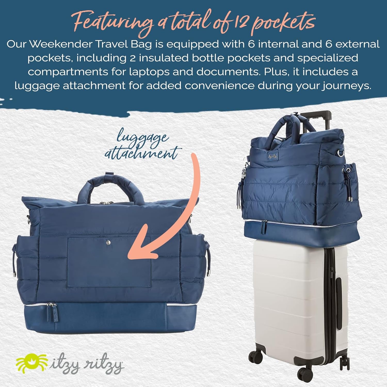 Itzy Ritzy Dream Weekender Travel Bag - Lightweight Overnight & Hospital Bag Features