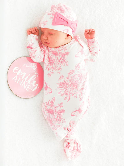 Rufflebutts Newborn Baby Girls Ruffle Knotted Sleep Gown & Hat Set