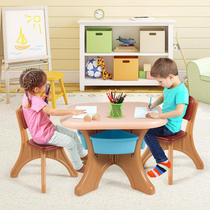 Costzon Kids Table and Chair Set, 3 Piece Activity Table W/Detachable Toy Storage Bin & 2 Chairs for Children Reading Art Craft, Strong Bearing Capacity, Lightweight, Toddler Table & Chair Set, Coffee