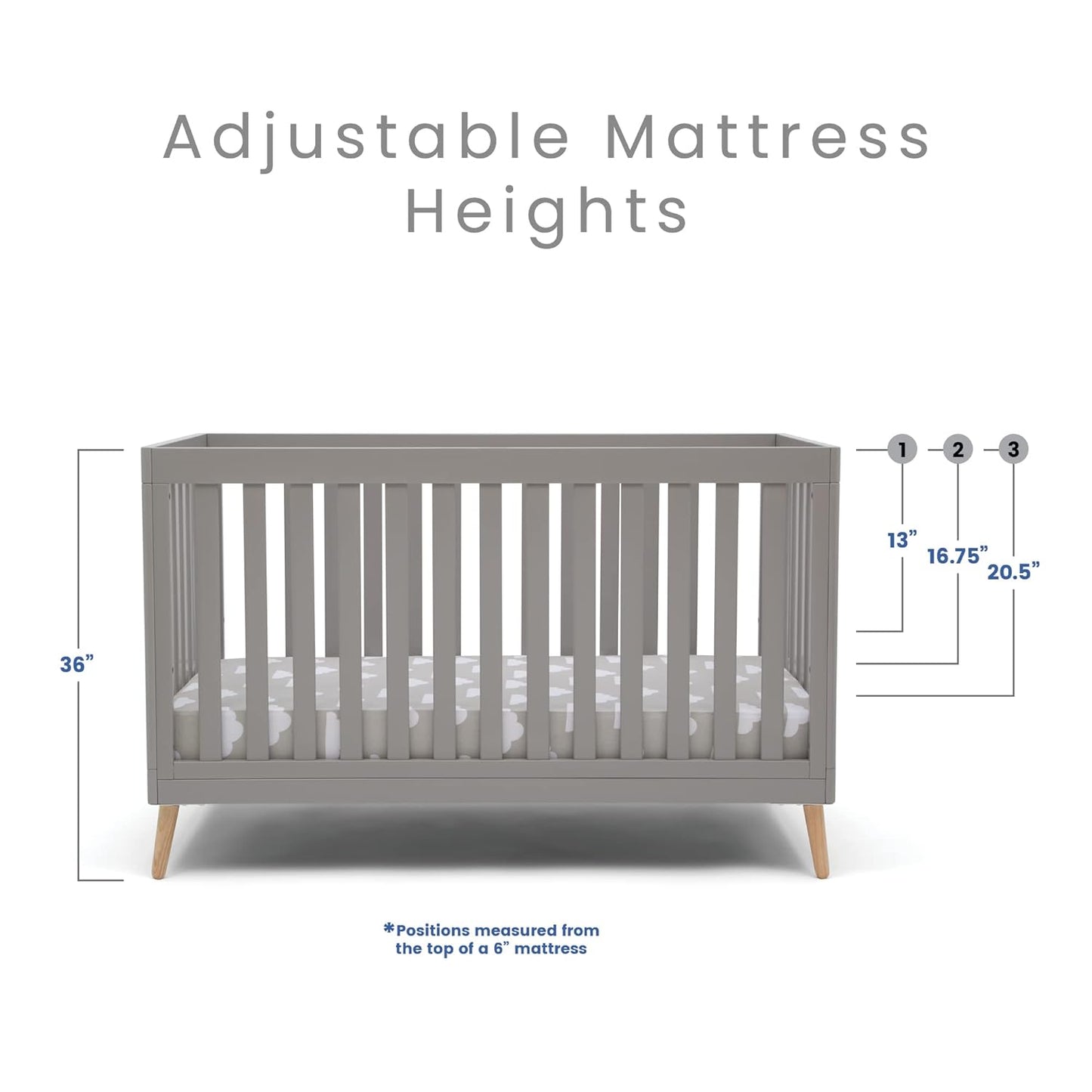 Delta Children Essex 4-In-1 Convertible Baby Crib, Grey with Natural Legs