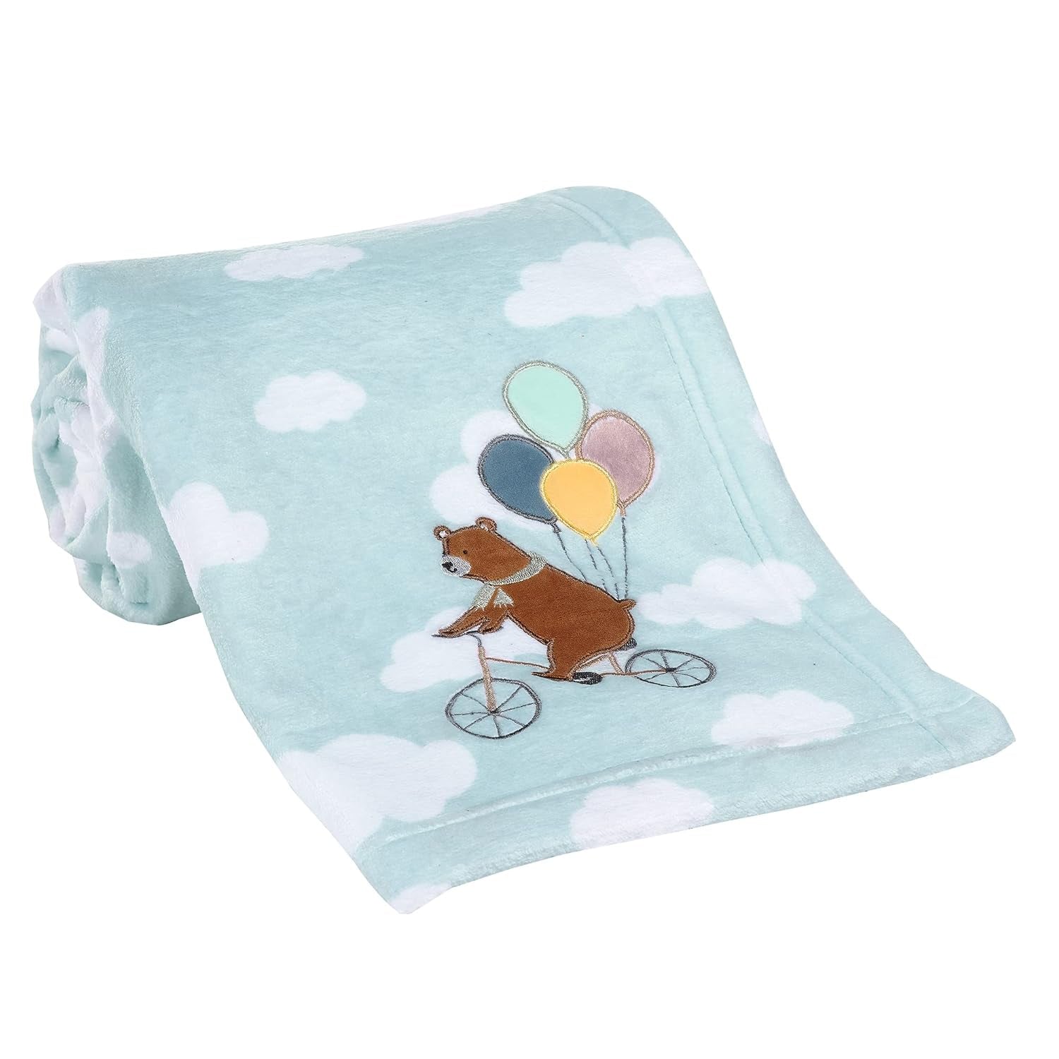 Bedtime Originals up up & Away Bear/Balloon/Cloud Soft Blue Fleece Baby Blanket