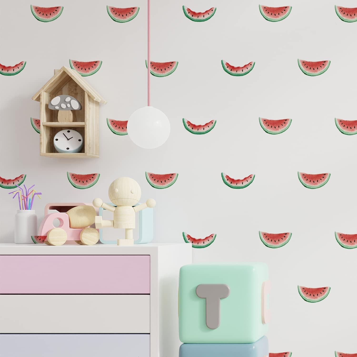 Funlife 72 PCS DIY Self Adhesive Summer Watermelon Wall Decals, Peel and Stick Nursery Kids Fruit Wall Stickers, Background Living Room Classroom Party Decoration, Girls Bedroom Wall Decor