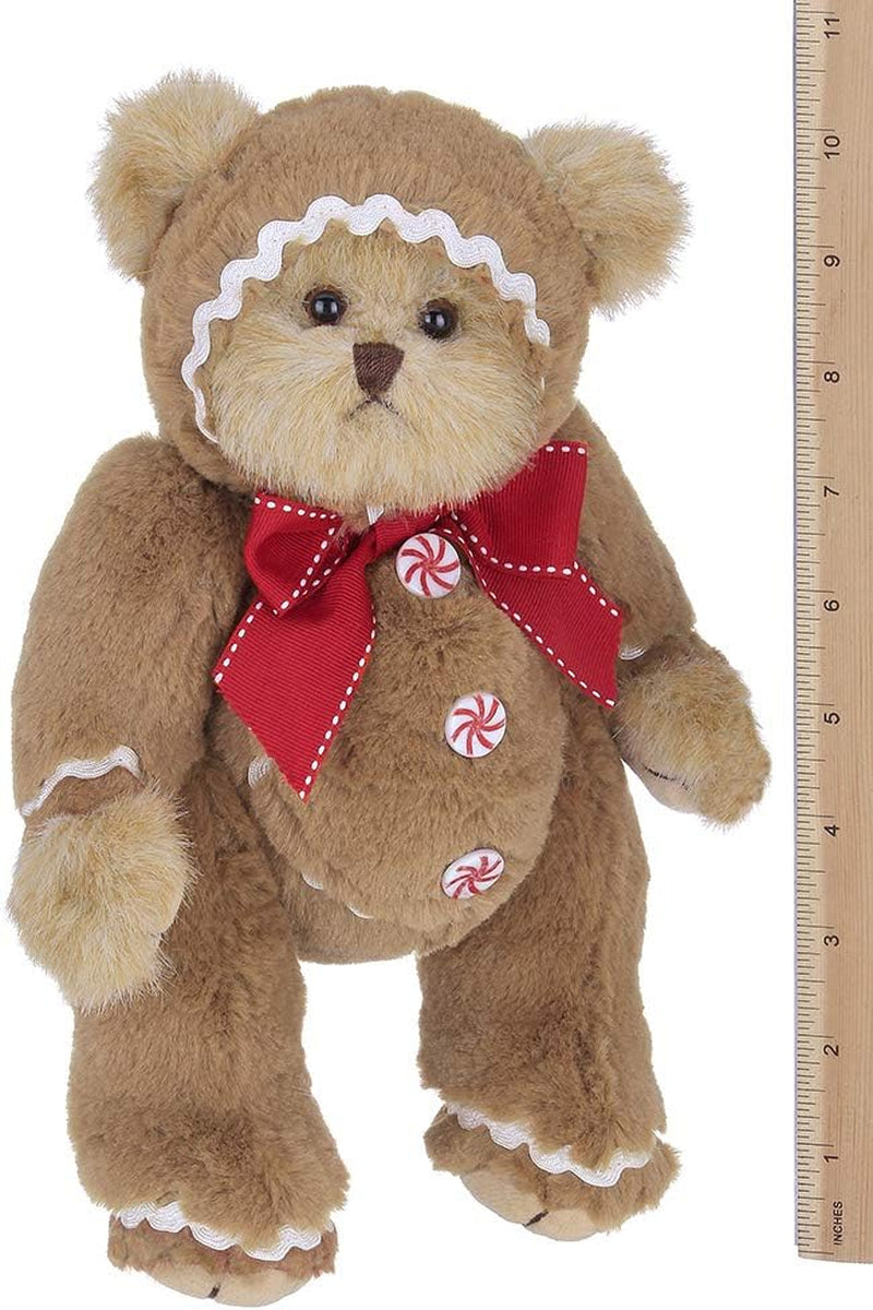 Bearington Gingerbeary Holiday Plush Stuffed Animal Teddy Bear in Gingerbread Man Suit, 10 Inches