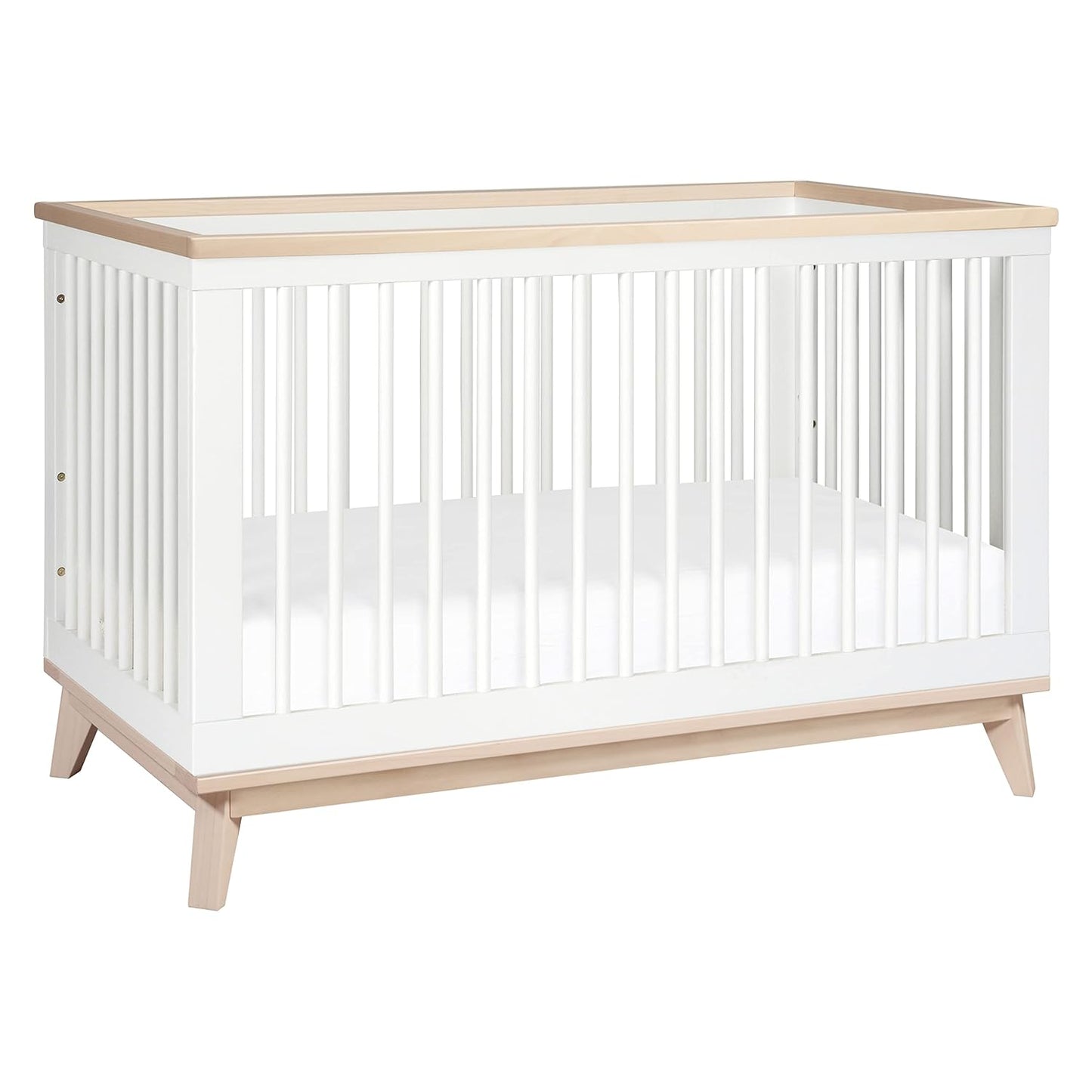 Babyletto Scoot 3-In-1 Convertible Crib with Toddler Bed Conversion Kit in White and Washed Natural, Greenguard Gold Certified