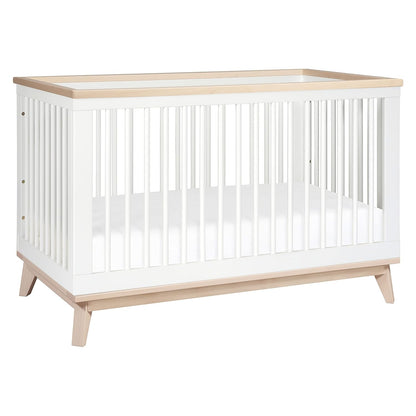 Babyletto Scoot 3-In-1 Convertible Crib with Toddler Bed Conversion Kit in White and Washed Natural, Greenguard Gold Certified