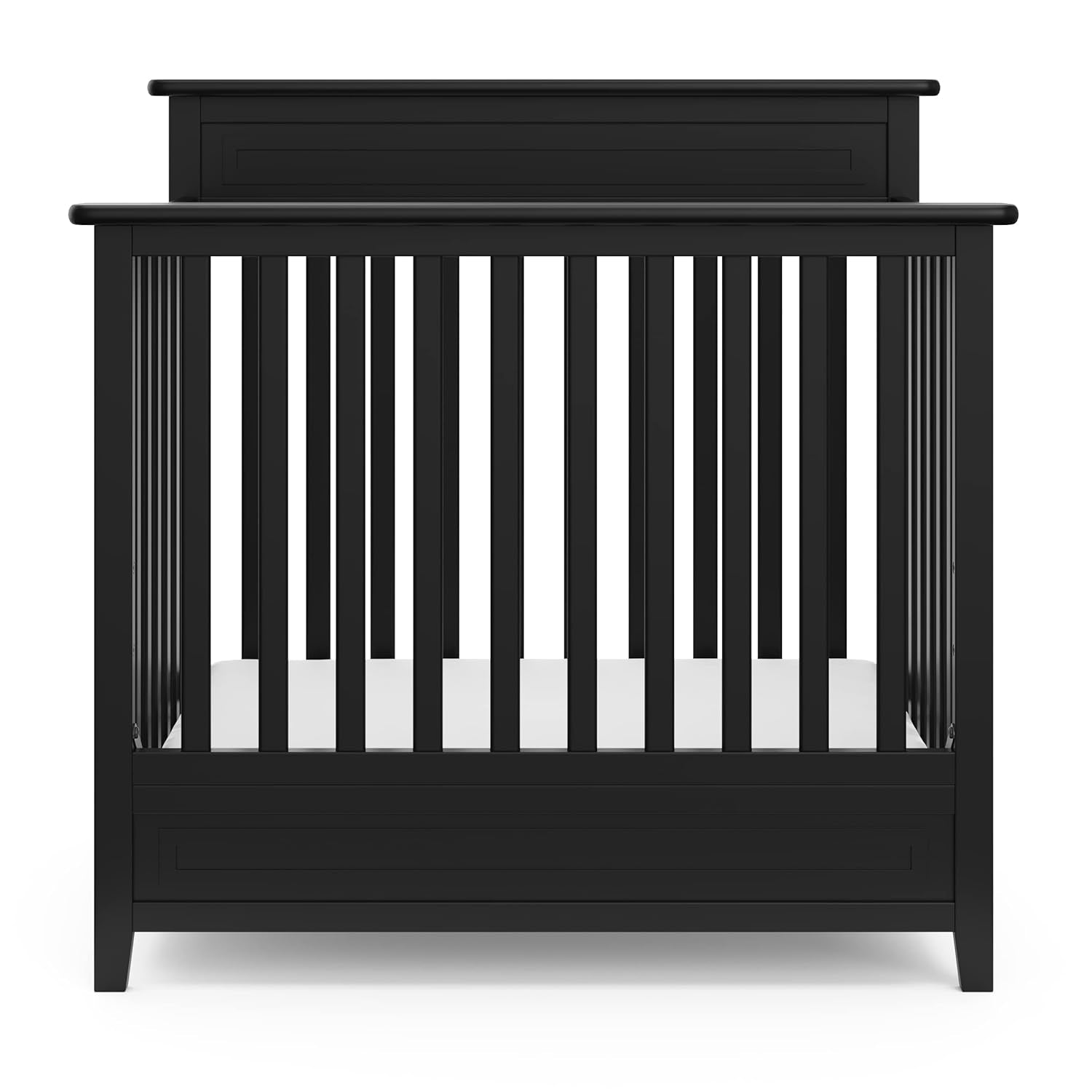 Storkcraft Petal 4-In-1 Convertible Mini Crib (Black) – GREENGUARD Gold Certified, Converts to Daybed and Twin-Size Bed, Includes Bonus 2.75-Inch Mini Crib Mattress