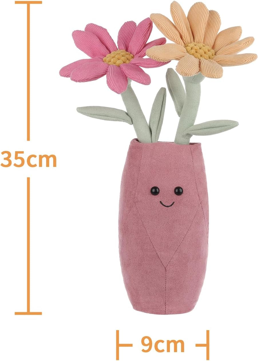 Apricot Lamb Calliopsis Vase Plush Stuffed Animals for Kids, Soft Cute Plush Toys for Baby Girl and Boy, Fluffy Calliopsis Vase Pink 13.8 Inches