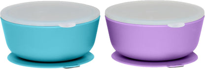 Weesprout Suction Bowls for Baby & Toddlers (Set of 2) - 100% Silicone W/Plastic Lid - Leak Proof Feeding Supplies - Dishwasher & Microwave Safe Infant Dinnerware W/Extra Strong Base