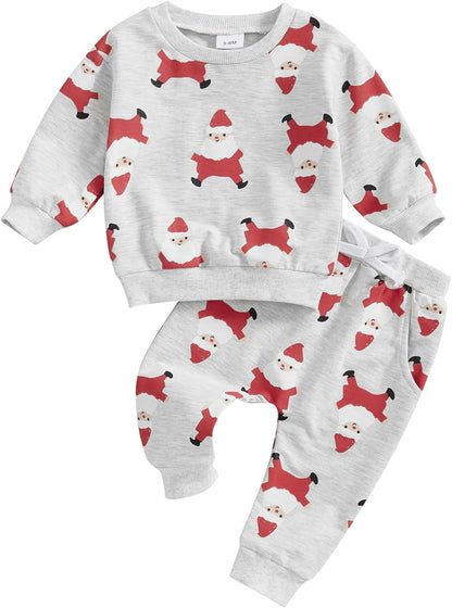 Toddler Baby Boy Girl Christmas Outfits Truck Tree Print Long Sleeve Sweatshirts Pants Fall Infant 2Pcs Clothes