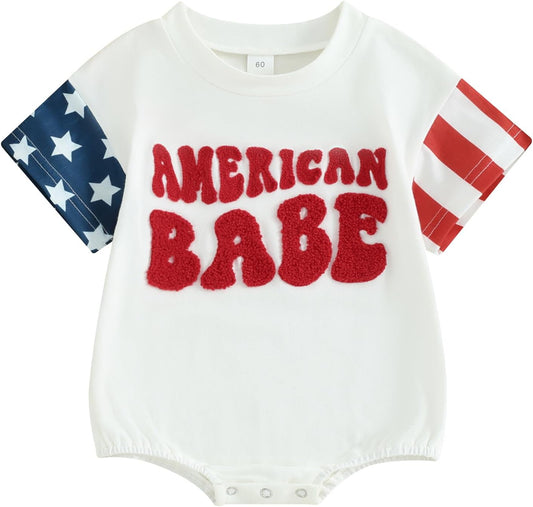 4Th of July Baby Outfit Newborn Boy Girl Short Sleeve Bubble Romper Onesie Fourth July Toddler Matching Clothes