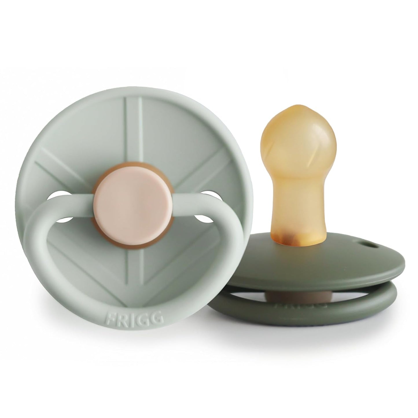 FRIGG Little Viking Natural Rubber Baby Pacifier 2-Pack | Made in Denmark | Bpa-Free (Sage/Olive, 0-6 Months)