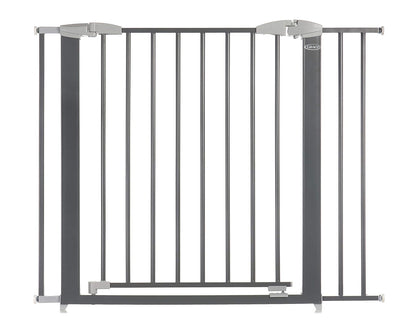 Graco Safe N' Secure Walk-Through Metal Safety Gate - Expands from 28.75-42", 30" Tall, Includes 3 Extensions, Pressure Mounted Walk Thru Baby Gate, Perfect for Children & Pets, Gray