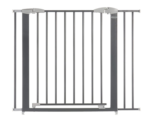 Graco Safe N' Secure Walk-Through Metal Safety Gate - Expands from 28.75-42", 30" Tall, Includes 3 Extensions, Pressure Mounted Walk Thru Baby Gate, Perfect for Children & Pets, Gray