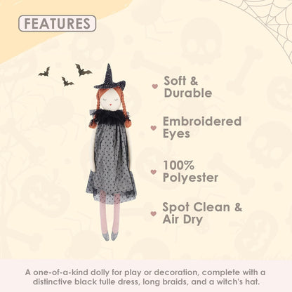 MON AMI Tabitha Witch Doll – 28”, Soft & Elegant Plush Doll for Kids of All Ages, Use as Toy or Halloween Decorations, Ideal