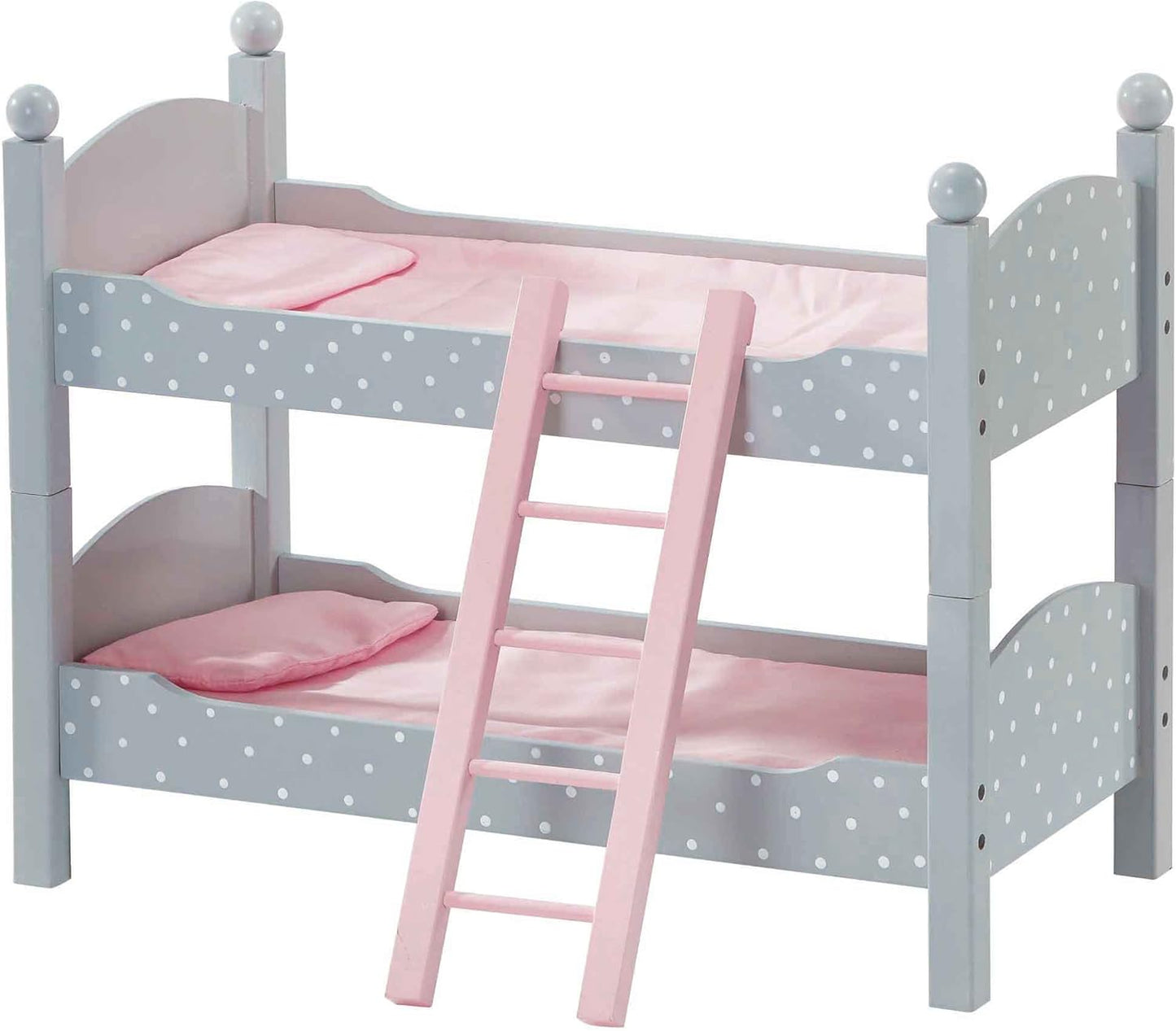 Olivia'S Little World 18 In. Doll Wooden Convertible Bunk Bed Stacked on Top or Unstacked as Two Single Beds, Gray with White Polka Dots and Pink Accents