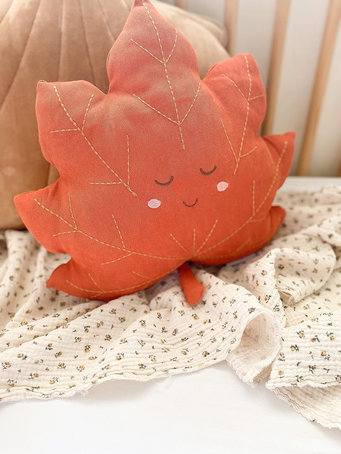 MON AMI Maple Leaf Accent Decor Plush Pillow – 16”, Huggable Leaf Shaped Pillow, Decorative Cushion for Child’S Bed or Couch, Hook for Wall Hanging, Great