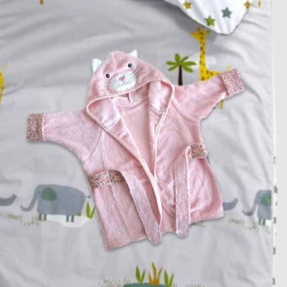 MON AMI Kitty Hooded Bathrobe for Babies, 0-9 Months, Soft Bamboo Cotton Bath Towel, with Padded Hanger, Baby Essentials, Christmas Gift for Baby Shower/Newborn