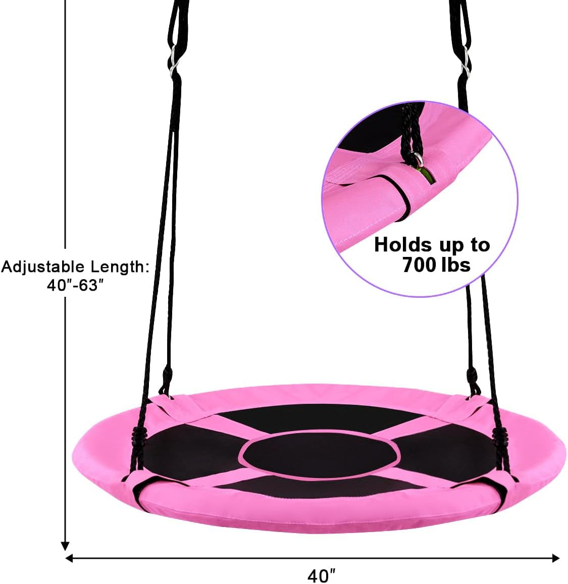 Costzon 40” Saucer Tree Swing for Kids, Flying Saucer Swing with 2 Carabiners, Adjustable Ropes, Waterproof 900D Oxford Cloth, round Swing for Outdoor Playground, Backyard (Pink Unicorn)