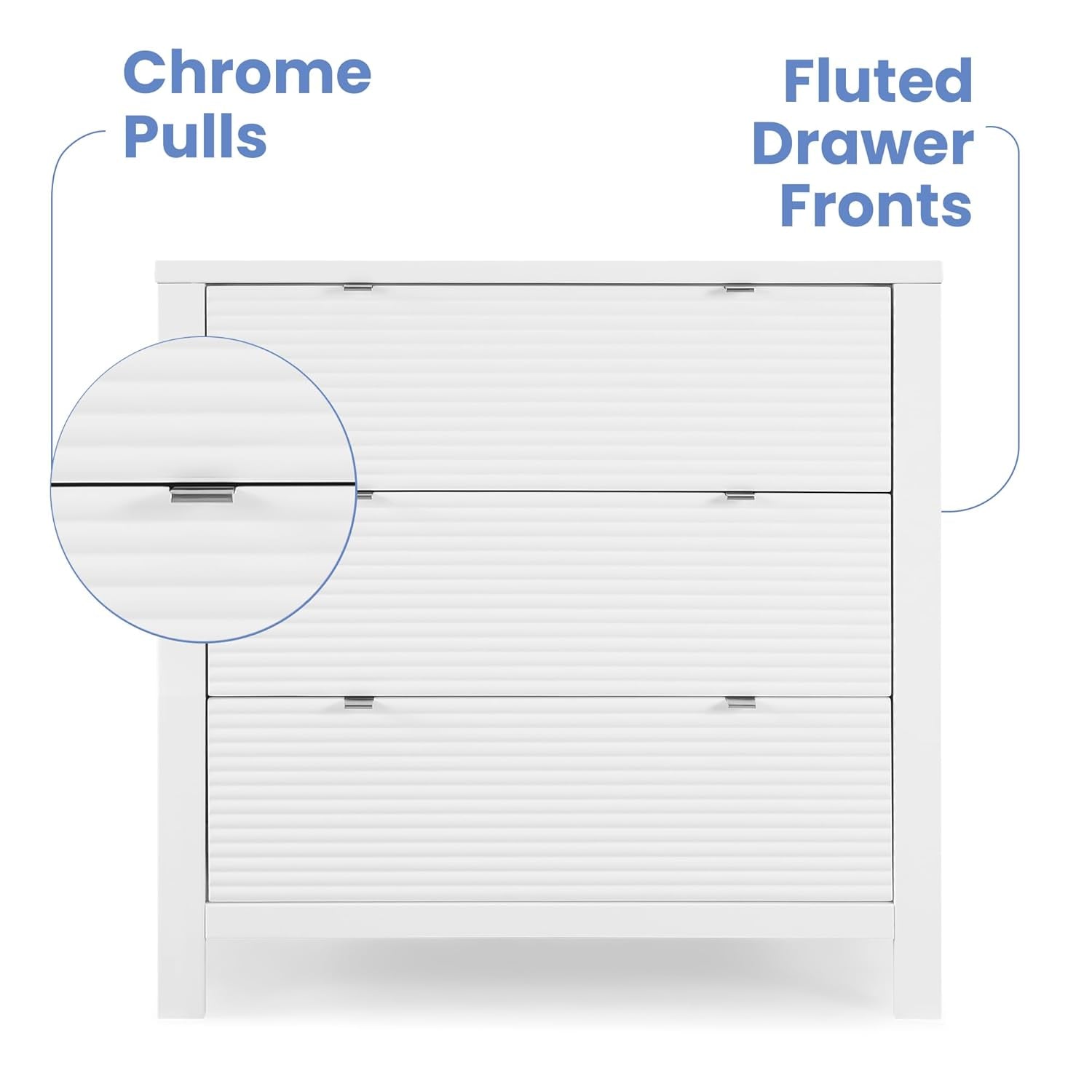 Delta Children Cassie 3 Drawer Dresser with Changing Top and Interlocking Drawers, Bianca White