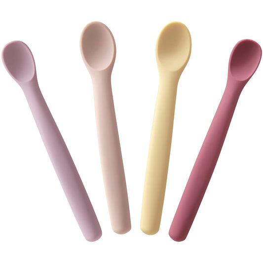 Moonkie Silicone Baby Spoons Set of 4, Two Sizes Feeding Spoon for First Stage 4+ Months, Baby Utensils, Toddler Led Weaning Spoons, Bendable, Chewproof & Boil-Proof(Without Case)