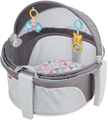 Fisher-Price Portable Bassinet On-The-Go Baby Dome, Travel Play Space with Developmental Newborn Toys & Canopy, Rosy Windmill