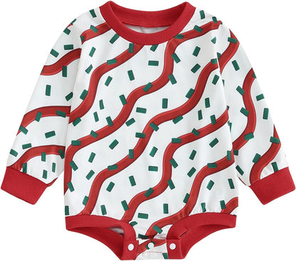 Baby Girl Boy Christmas Clothes Letter Print Sweatshirt Romper Infant Long Sleeve Bubble Romper Winter Outfit