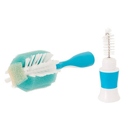 NUK Triple Action Baby Bottle & Nipple Brush, 3 Powerful Cleaning Materials - Bristles, Sponge, & Scruber, Non-Slip Handle, Odor Resistant, Top Rack Dishwasher Safe