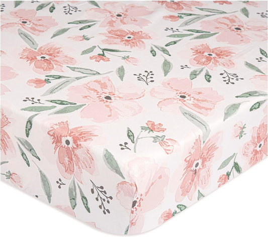 Crane Baby Crib Sheet, Pink Floral Crib Sheets & Toddler Sheets, 100% Cotton Crib Sheets for Standard Crib Mattress, 28"X 52", Breathable Crib Sheets, Fitted Crib Sheets for Boys and Girls