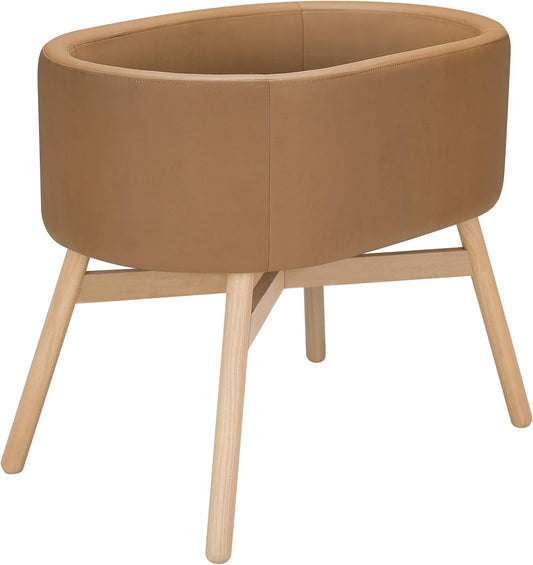 Babyletto X GATHRE Capsule Bassinet in Vegan Camel Leather, Wipeable & Water Resistant