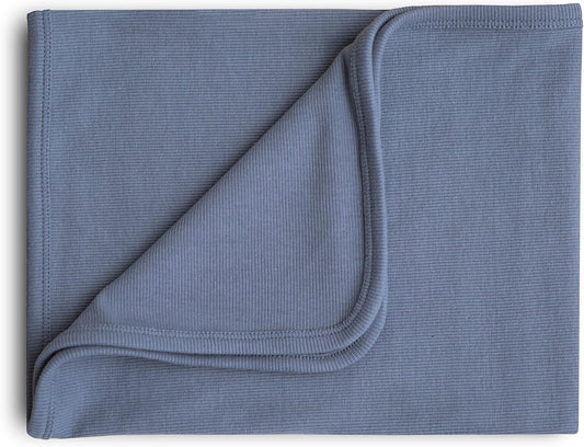 Mushie Extra Soft Baby Blanket | Organic Cotton Ribbed Receiving Blanket, Swaddle, Stroller | 35X35 Inch (Tradewinds)