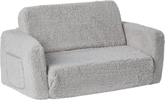 Delta Children Cozee Flip-Out Sherpa 2-In-1 Convertible Sofa to Lounger for Kids, Grey