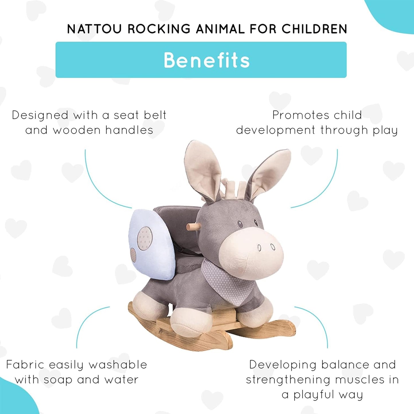 Nattou Rocking Horse Animal for Children, Cappuccino the Donkey, 10-36 Months, 62 X 32 X 50 Cm, Beige, 211505