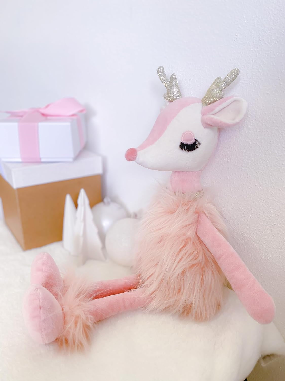 MON AMI Freija the Pink Reindeer Stuffed Animal Doll – 17”, Deer Plush Toy, Use as Toy or Room Décor, Great Gift for Kids of All Ages, Ideal Gift for Christmas