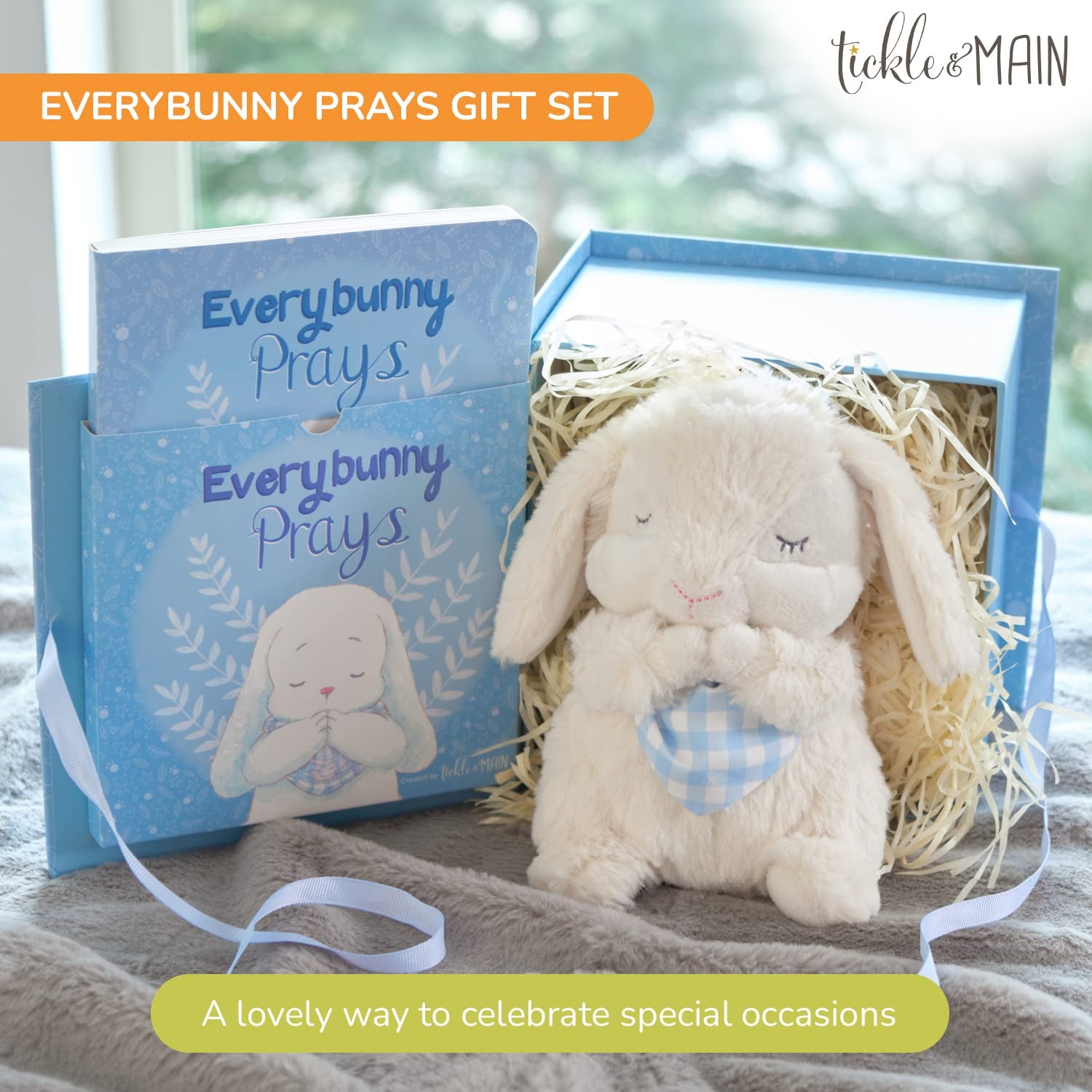 Tickle & Main Everybunny Prays the Praying Musical Bunny, Ideal Baptism & Holiday Gifts for Boys, Babies & Toddlers on Christmas & Thanksgiving (Blue, 7 In)